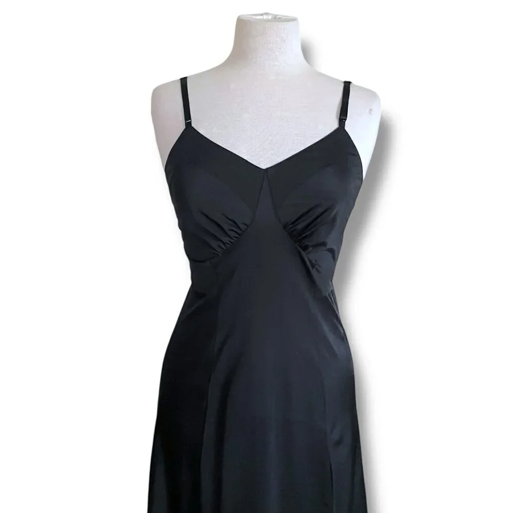 Vintage 1950s Luxite Holeproof Black Nylon Full Slip Womens Sz 34 Pin Up Vamp